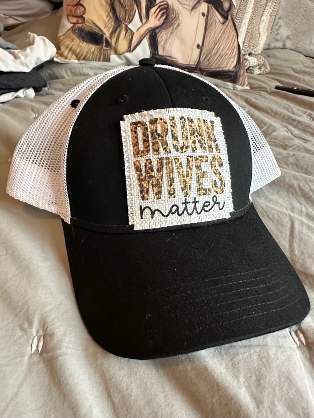 OTTO Black and White Mesh Trucker Hat with Leopard Patch